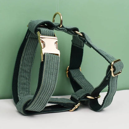 Dark Green Corduroy Dog Collar & Leash Set