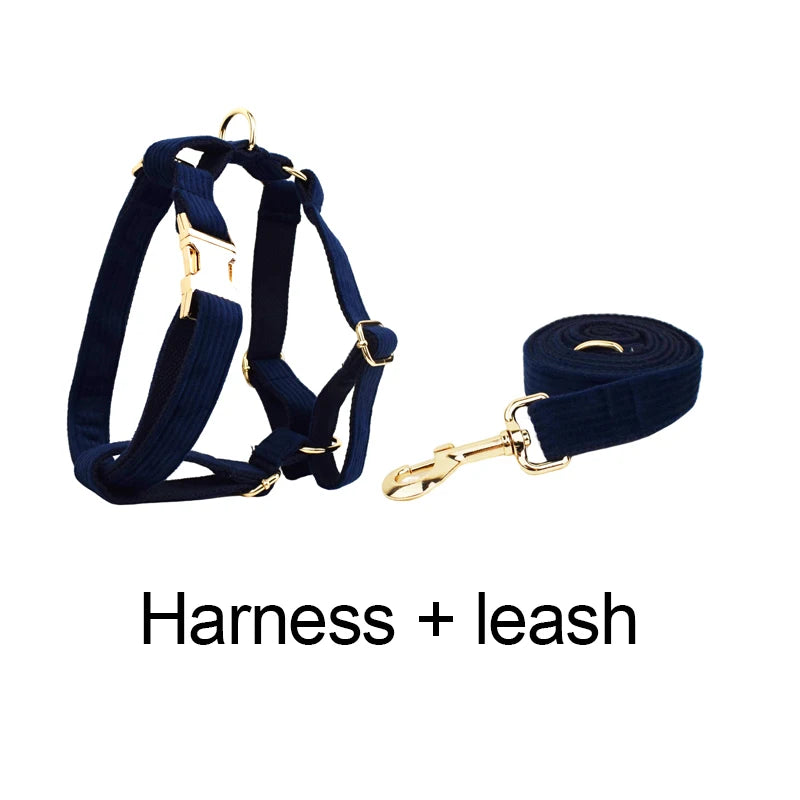 Purplish blue Corduroy Dog Collar And Leash Set For Dogs Custom Engraved Nameplate Pet Supplies Dog Leash Corduroy17