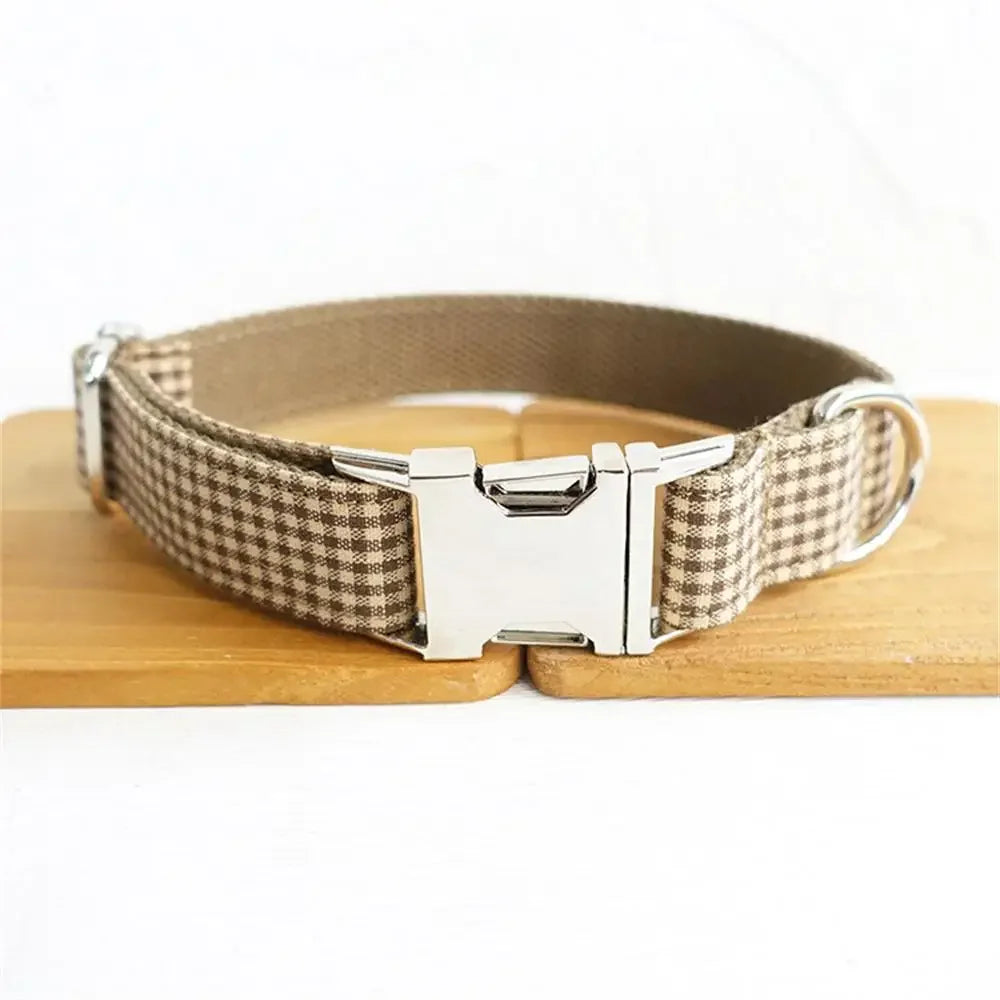 Personalized Pet Collar Customized Nameplate ID Tag Adjustable Suit Fiber Coffee Brown Cat Dog Collars Lead Leash