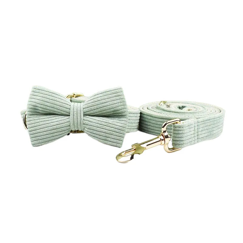 Light Green Corduroy Dog Collar And Leash Set For Dogs Custom Engraved Nameplate Pet Supplies Dog Leash Corduroy03