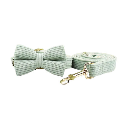 Light Green Corduroy Dog Collar & Leash Set