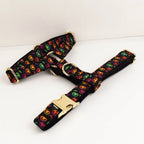 New Halloween Colorful Pumpkin Pet Dog Collar Adjustable Harness Neck Ring Bowknot Engravable Set for Small and Medium Dogs