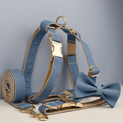 Denim Dog Collar, Leash & Harness Set