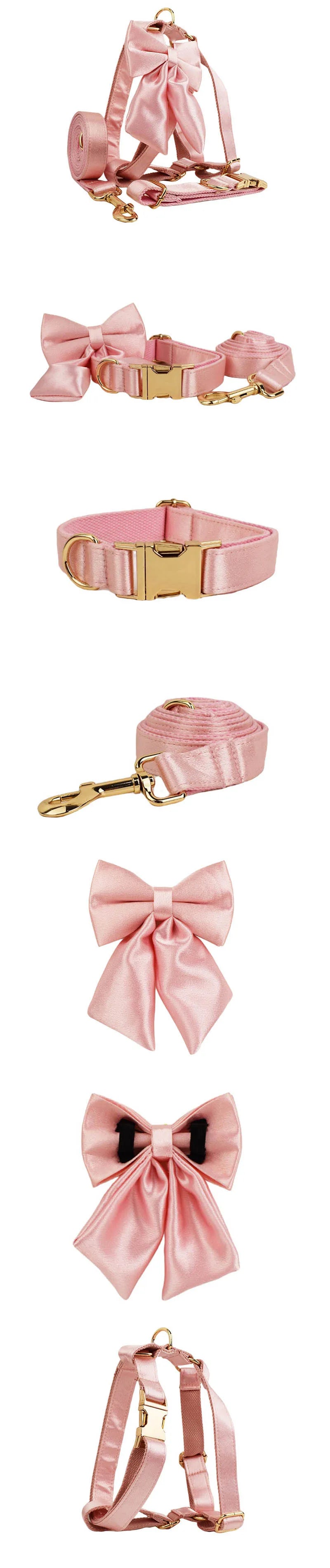 Personalized Collar Harness for Dog Custom Engraved Name Collar Bow tie Puppy Leash Lead Soft Harness for Small Medium Big Dog