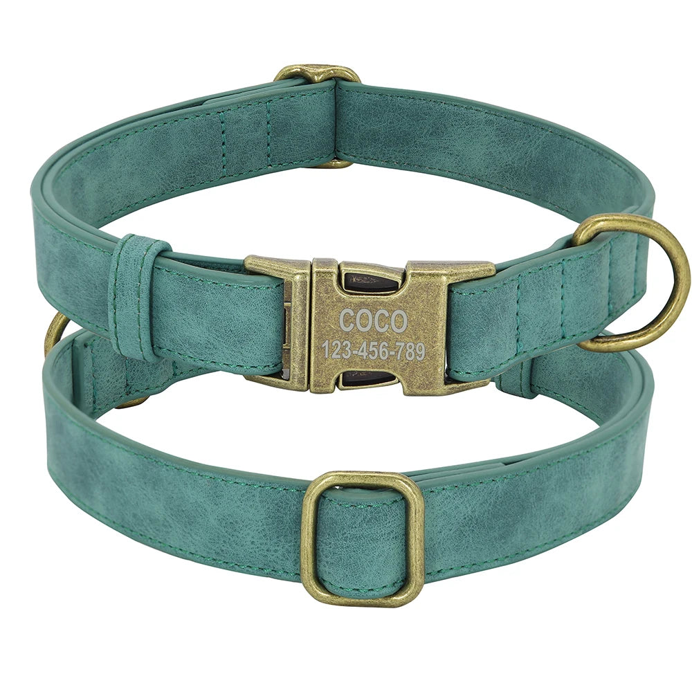 Personalized Anti-lost Dog Collar Custom Dog ID Tag Collars Soft PU Leather Pet Collars Free Engraved Metal Buckle For Bulldog