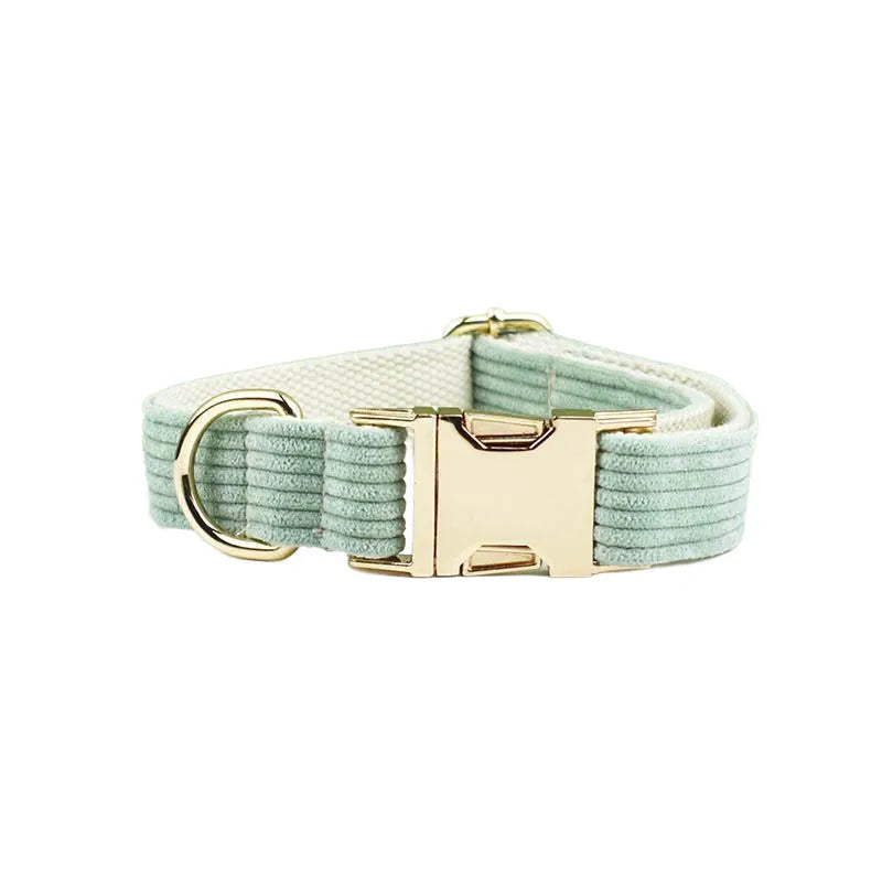 Light Green Corduroy Dog Collar And Leash Set For Dogs Custom Engraved Nameplate Pet Supplies Dog Leash Corduroy03