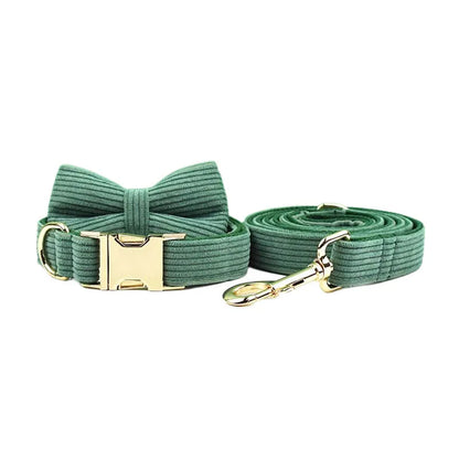 Dark Green Corduroy Dog Collar & Leash Set