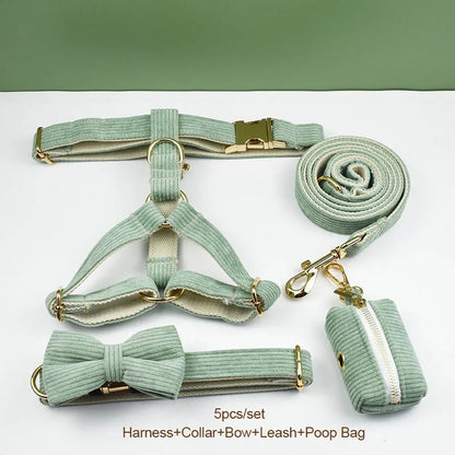 Light Green Corduroy Dog Collar & Leash Set