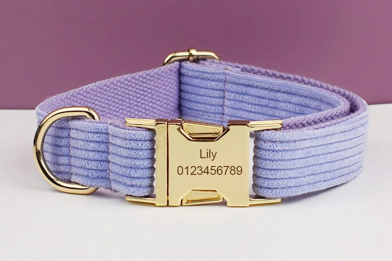 Purple Corduroy Velvet Dog Collar And Leash Set