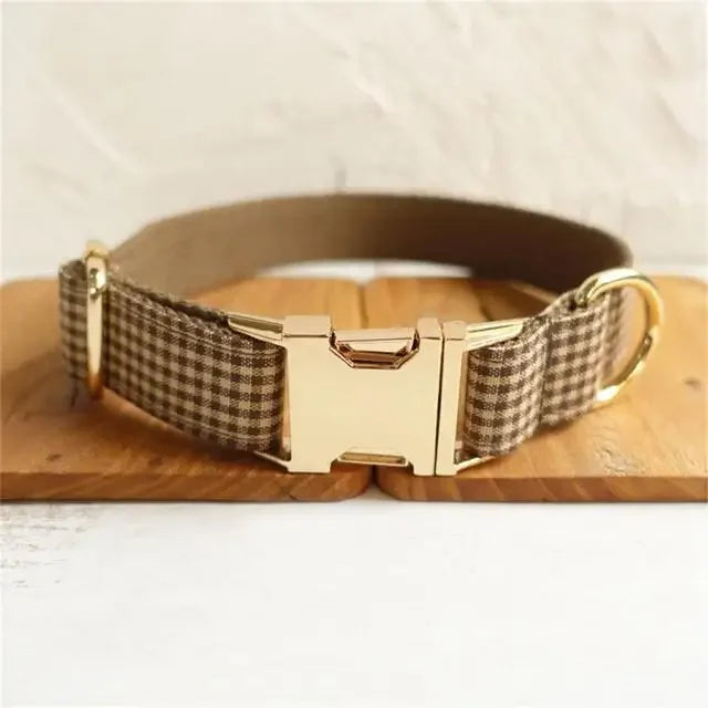 Personalized Pet Collar Customized Nameplate ID Tag Adjustable Suit Fiber Coffee Brown Cat Dog Collars Lead Leash