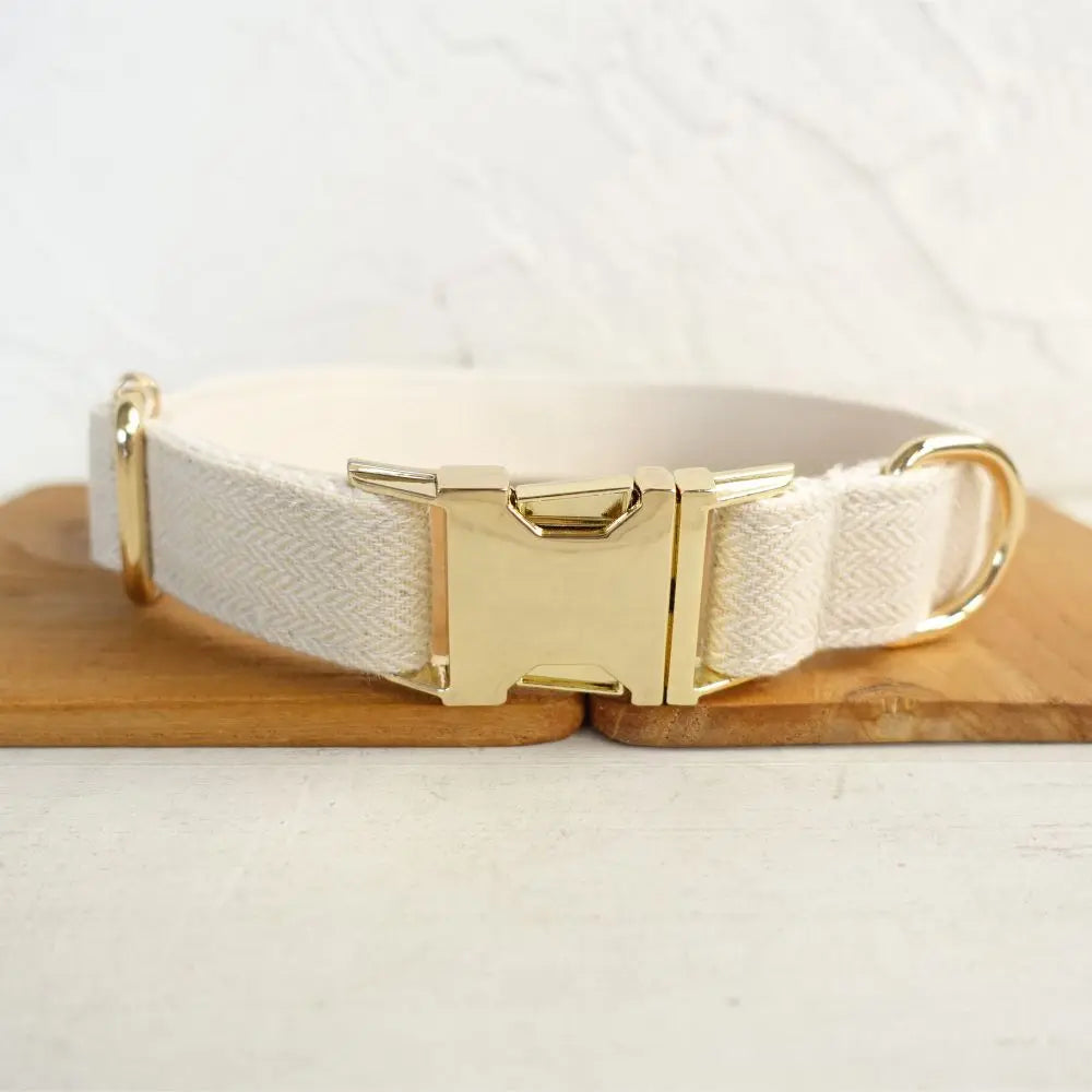 Beige Fiber Dog Collar & Leash Set