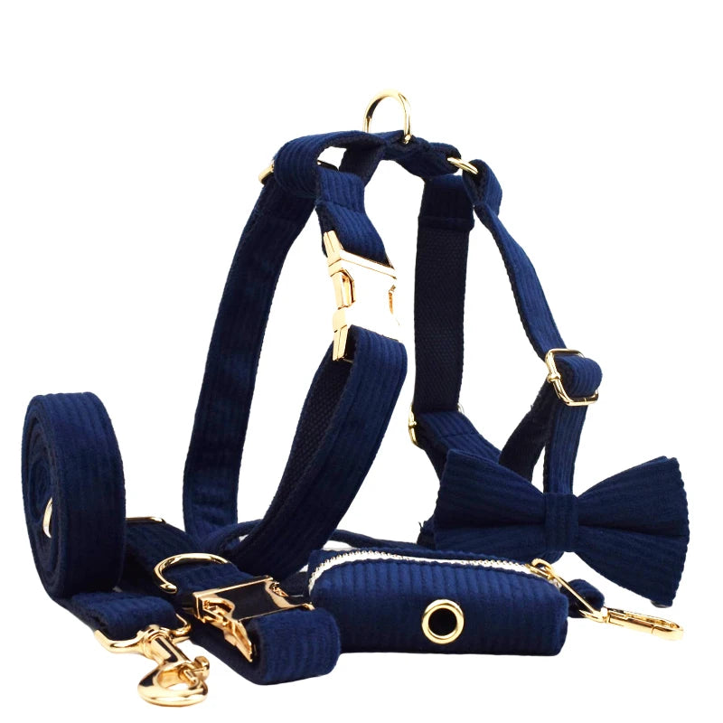 Purplish blue Corduroy Dog Collar And Leash Set For Dogs Custom Engraved Nameplate Pet Supplies Dog Leash Corduroy17