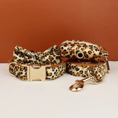 Leopard Print Dog Collar, Leash & Harness Set