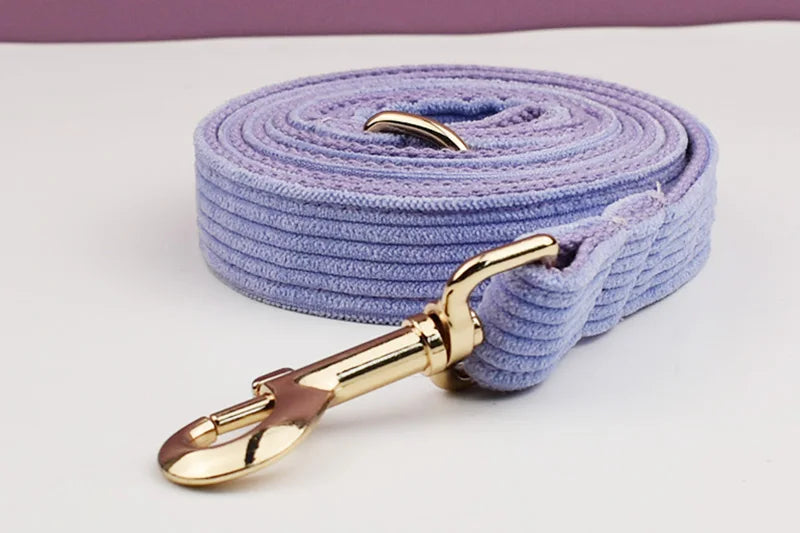 Purple Corduroy Velvet Dog Collar And Leash Set