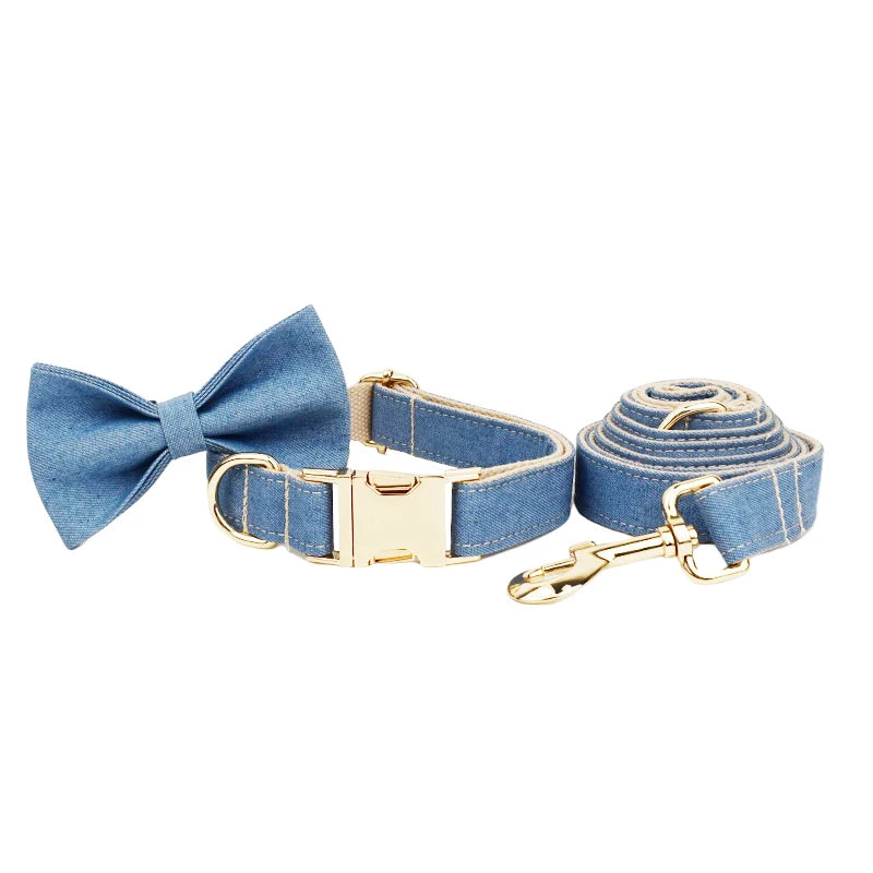 High Quality Pet Accessories Customized Designer Bare bottom denim Dog Collar Leashes Printing Dog Harness