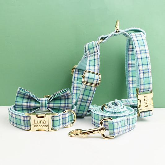 Lake Green Plaid Dog Collar, Leash & Harness