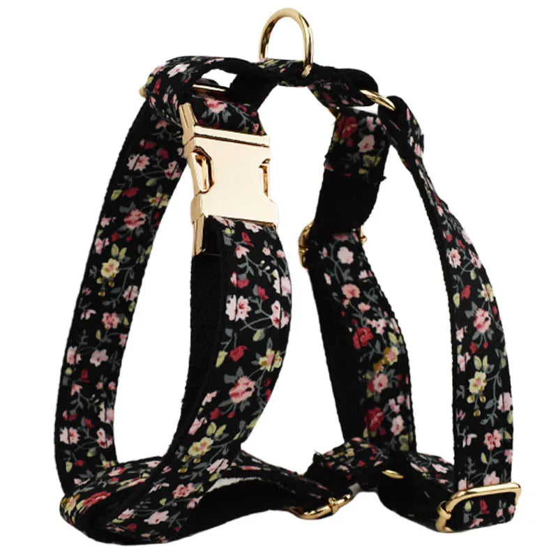 Dog Collar Leash Set Personalized Name Collar for Small Medium Dogs Collar Custom Nameplate Harness Lead Bowtie Flower Poop bag
