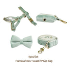 Mint Green Velvet Dog Collar And Leash Set For Dogs Custom Engraved Nameplate Pet Supplies Dog Leash Velvet 17