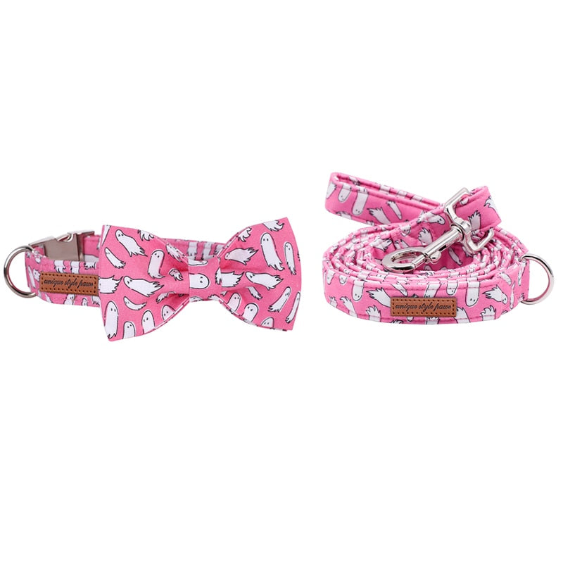 Pink Ghost Collar, Leash and Bow Tie