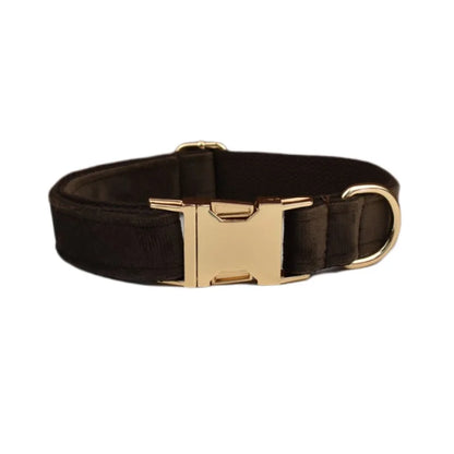 Dark Brown Velvet Dog Collar & Leash Set