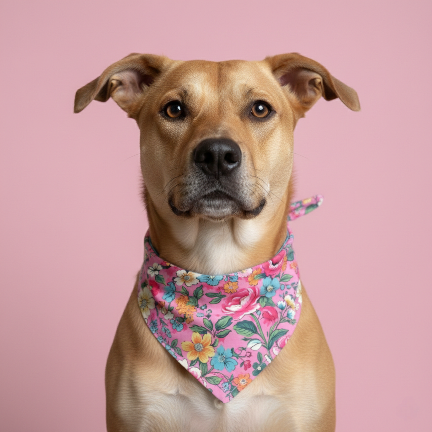 Spring Flower Dog Bandana on dog — dog bandana close-up | Cutie Paw Co.