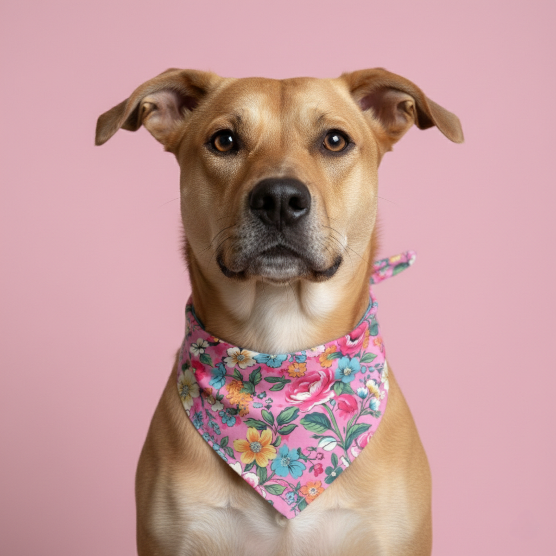 Spring Flower Dog Bandana on dog — dog bandana close-up | Cutie Paw Co.