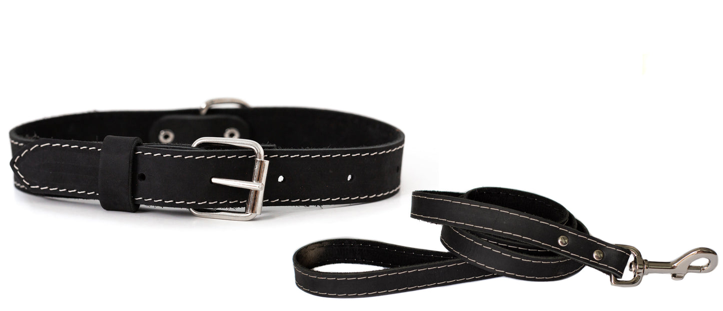 Traditional Style Leather Collar and Leash Set detail view | Cutie Paw Co.