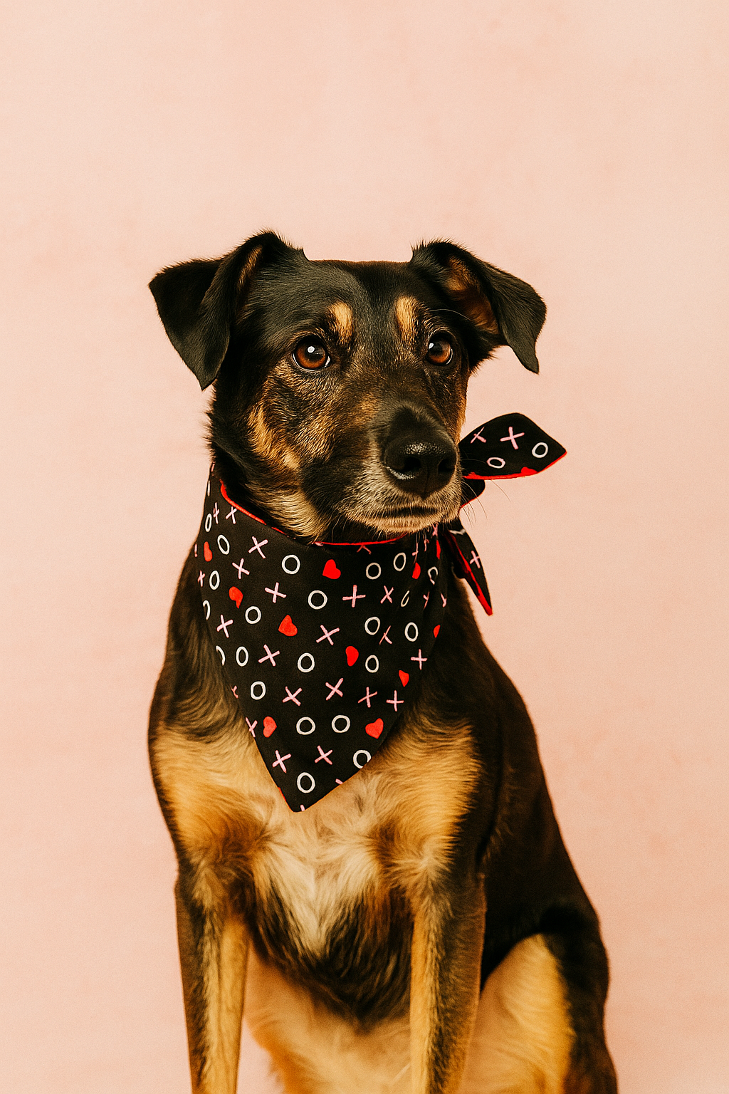 XO Valentines Dog Bandana on dog — dog bandana close-up | Cutie Paw Co.