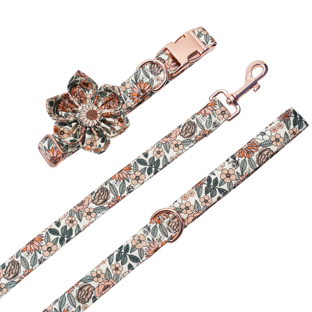 Wildflower Collar, Harness, Leash, Waste Bag Holder, Bandana, Flower, and Bow