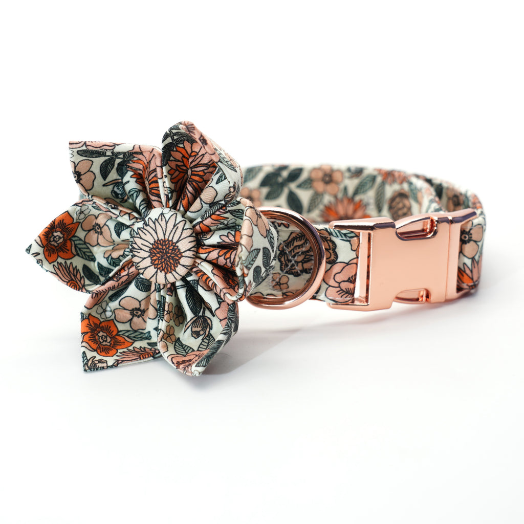 Wildflower Collar, Harness, Leash, Waste Bag Holder, Bandana, Flower, and Bow