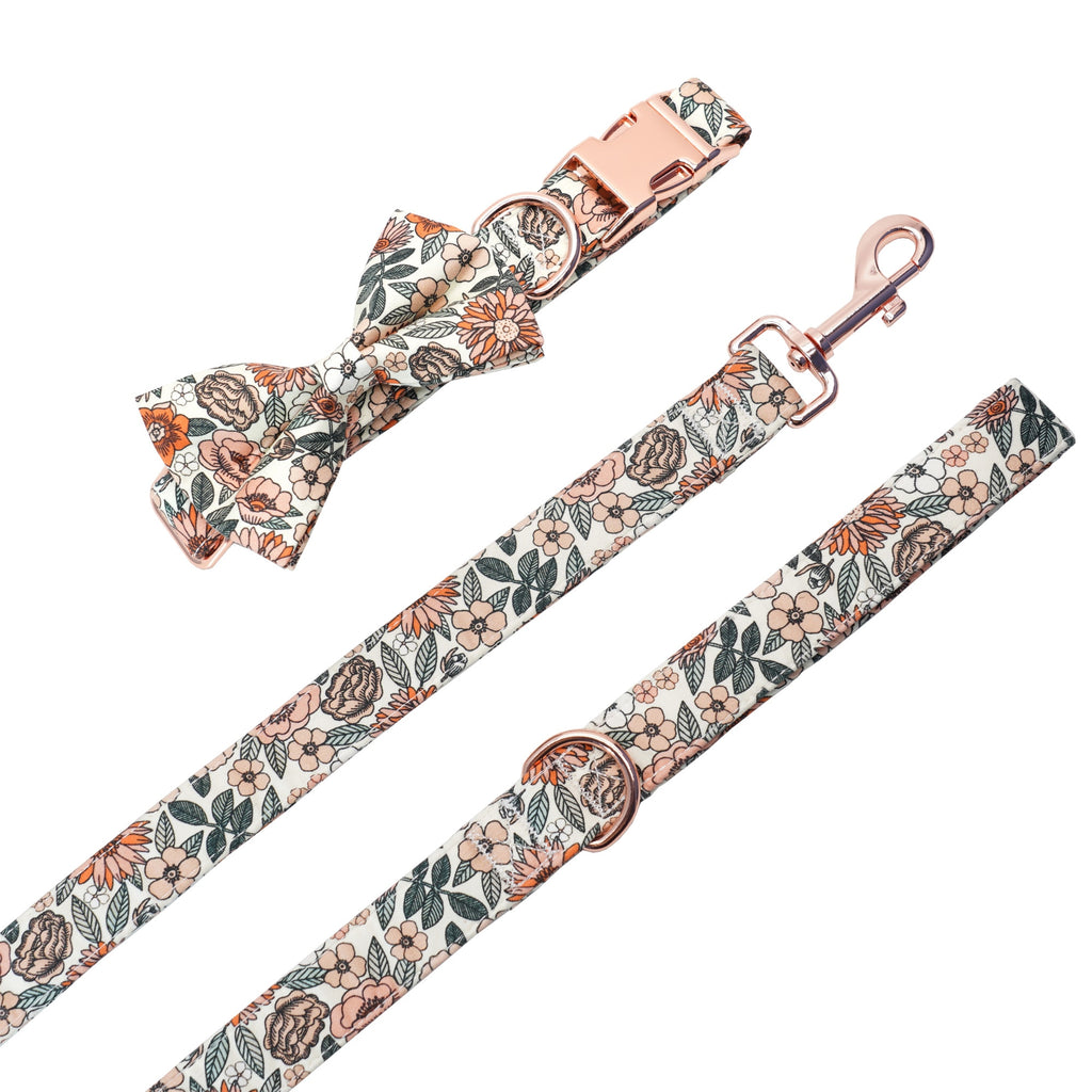 Wildflower Collar, Harness, Leash, Waste Bag Holder, Bandana, Flower, and Bow