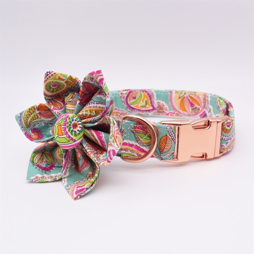 Paisley Collar, Flower, bow, and Leash