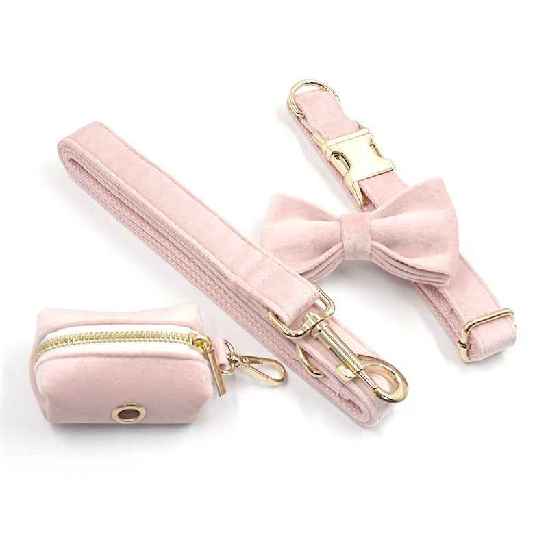 Cotton Candy Pink Collar, Harness, Bow/Bowtie, Leash, and Waste Bag Holder