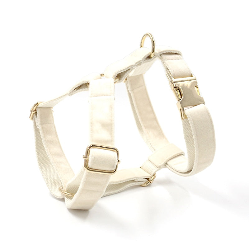 Soft White Velvet Collar, Harness, Bow/Bowtie, Leash, and Waste Bag Holder