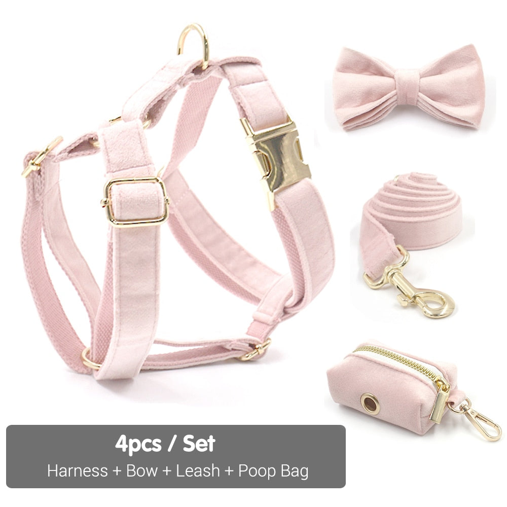Cotton Candy Pink Collar, Harness, Bow/Bowtie, Leash, and Waste Bag Holder