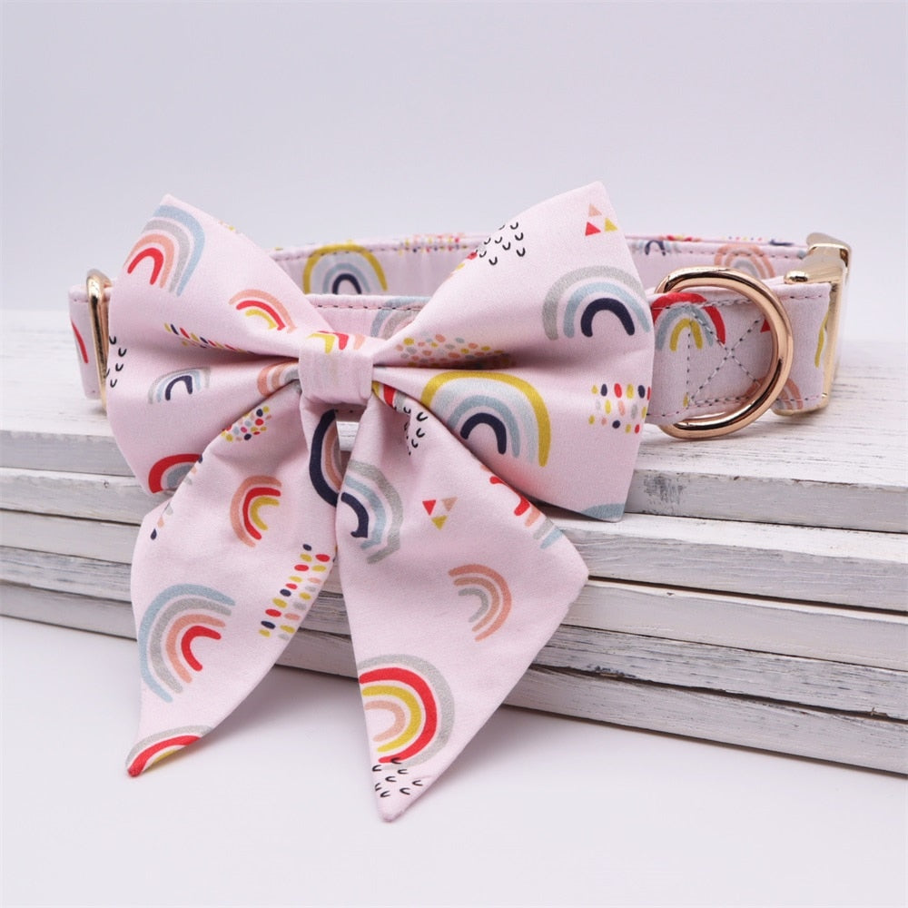 Boho Rainbow Collar, Bow, and Leash