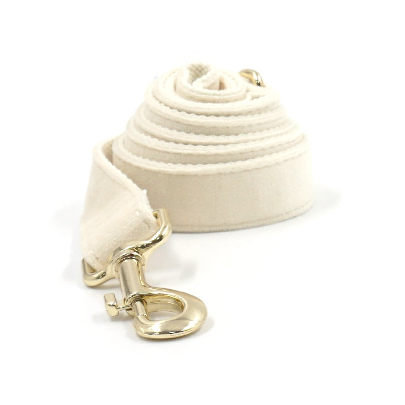 Soft White Velvet Collar, Harness, Bow/Bowtie, Leash, and Waste Bag Holder