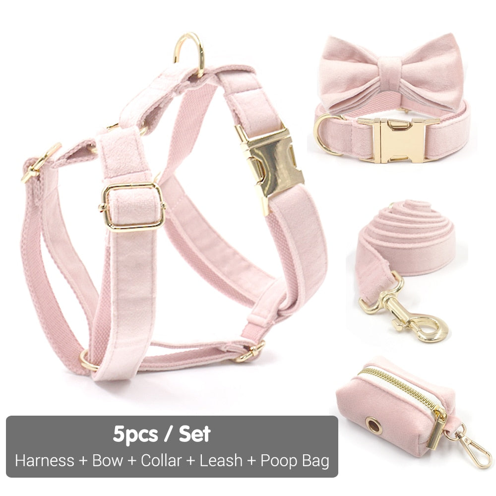 Cotton Candy Pink Collar, Harness, Bow/Bowtie, Leash, and Waste Bag Holder