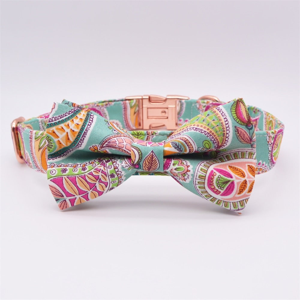 Paisley Collar, Flower, bow, and Leash