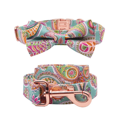 Paisley Collar, Flower, bow, and Leash