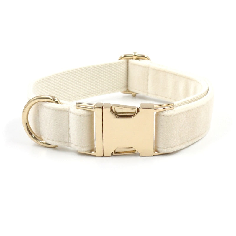 Soft White Velvet Collar, Harness, Bow/Bowtie, Leash, and Waste Bag Holder