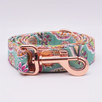 Paisley Collar, Flower, bow, and Leash