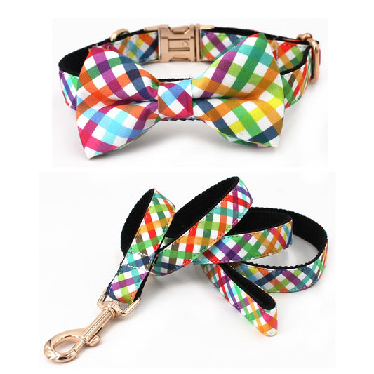 Lotte Plaid Collar, Bow/Bowtie, and Leash