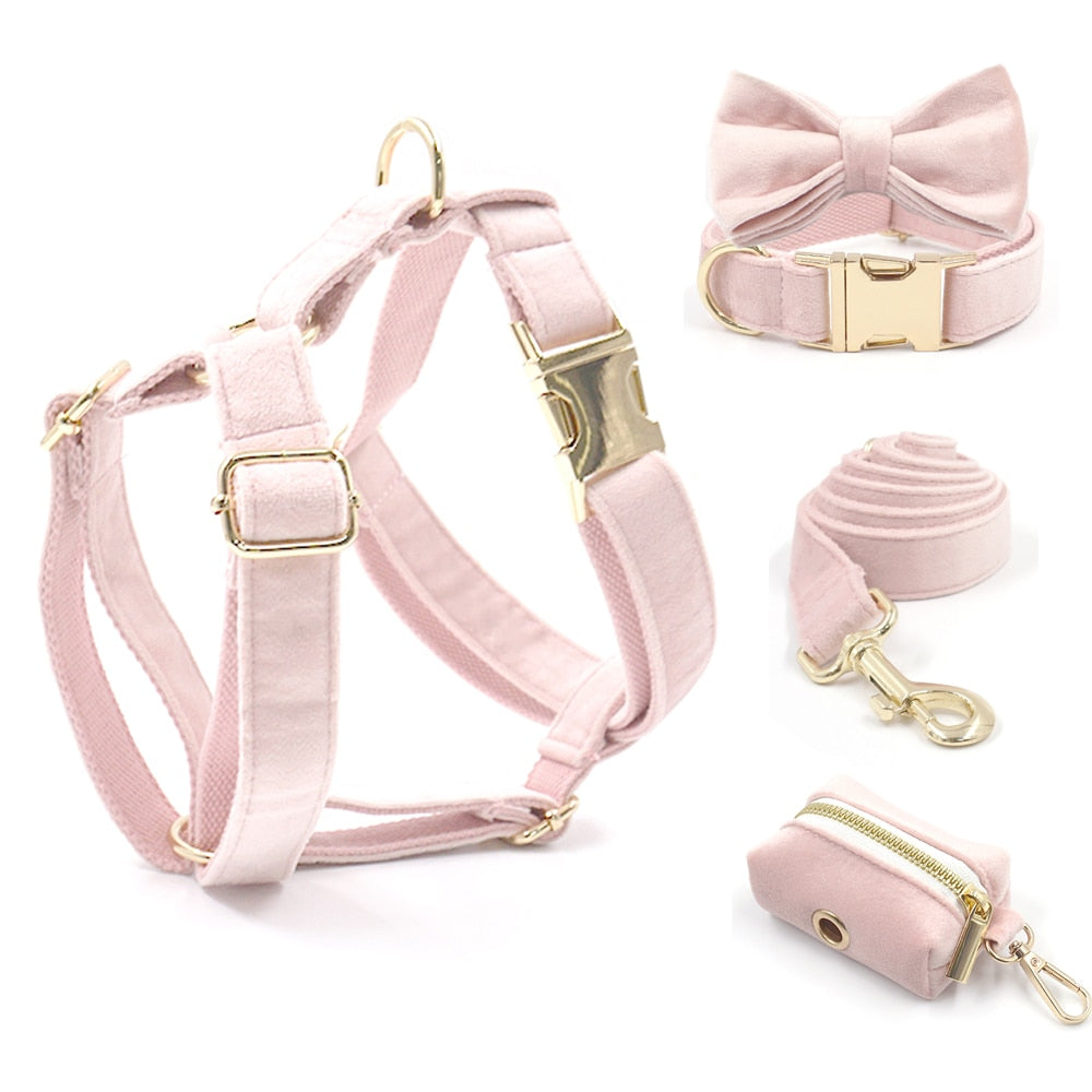 Cotton Candy Pink Collar, Harness, Bow/Bowtie, Leash, and Waste Bag Holder