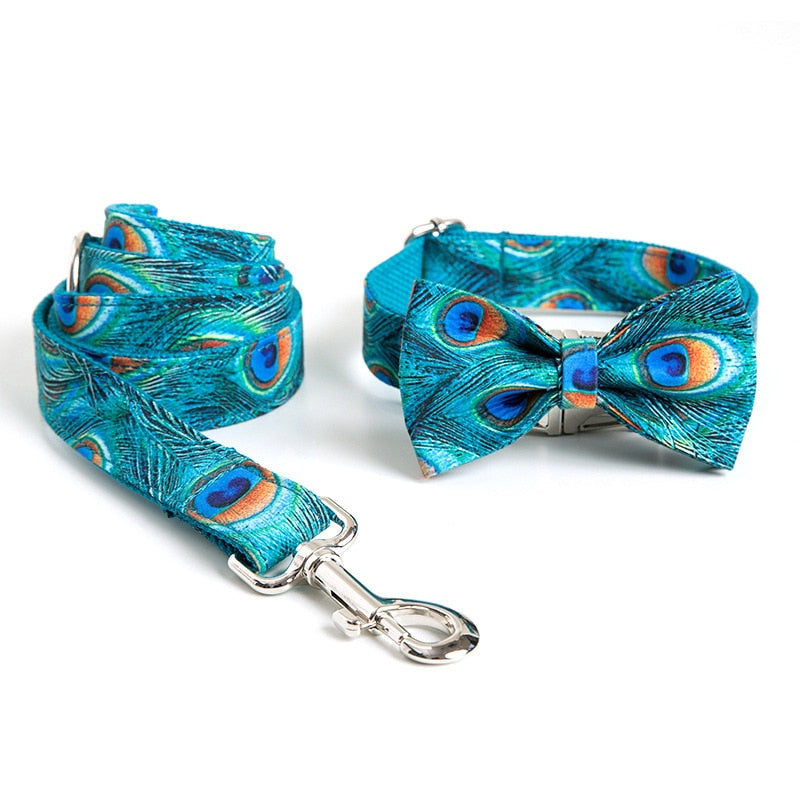 Penny Peacock Collar, Bow, and Leash
