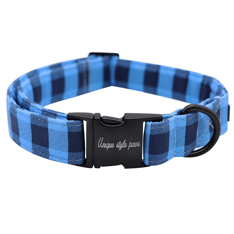 Daring Blue Plaid Collar, Leash, and Bow Tie