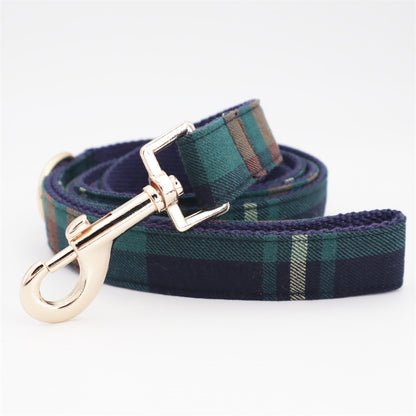 Claus Plaid Collar, Bow, and Leash - Festive Red and Green Plaid