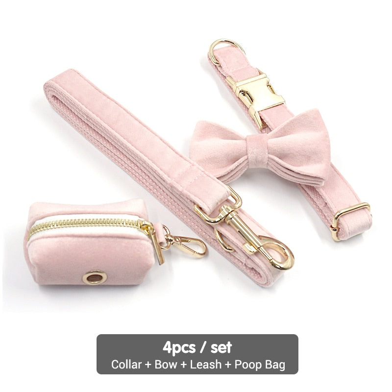 Cotton Candy Pink Collar, Harness, Bow/Bowtie, Leash, and Waste Bag Holder