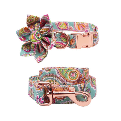 Paisley Collar, Flower, bow, and Leash