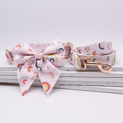 Boho Rainbow Collar, Bow, and Leash